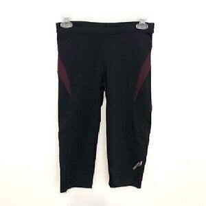 SAUCONY Black Burgundy Maroon Stripe Trim Capri Capris Active Leggings Legging